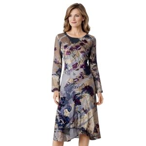 Soft Surroundings Annika Midi Dress XL NWT Aster Gray Velvet Floral